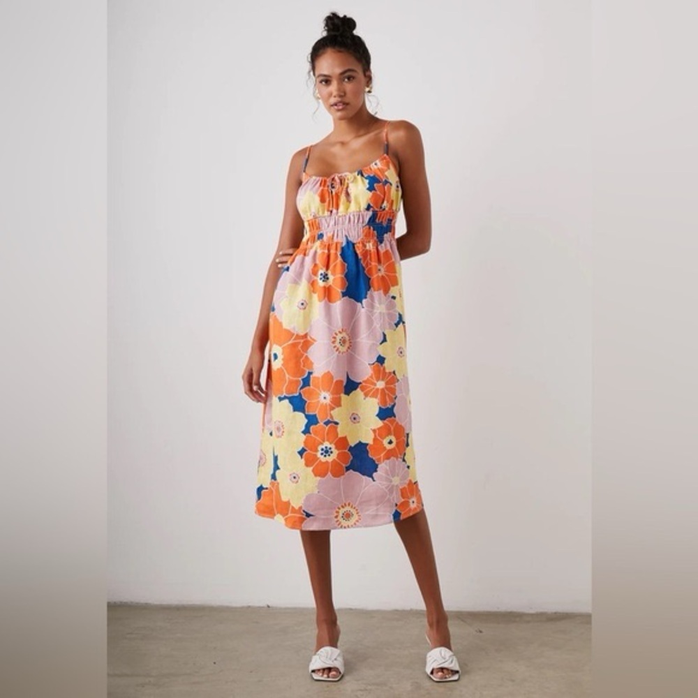 Rails Octavia Dress in Flower Power Linen Vibrant Floral Midi Dress Spring Vacay